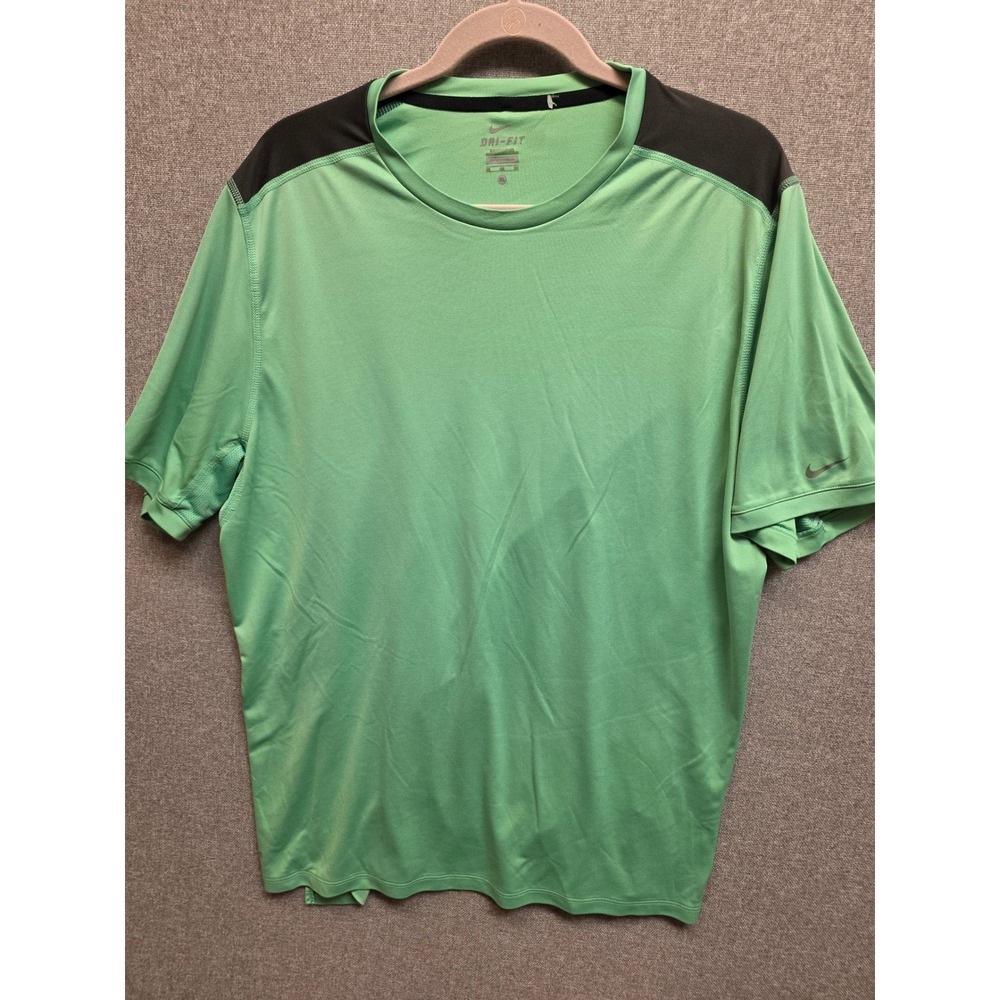 Nike Dri-FIT Mens XL Green Black Shoulder Performance Training T-Shirt Short Slv